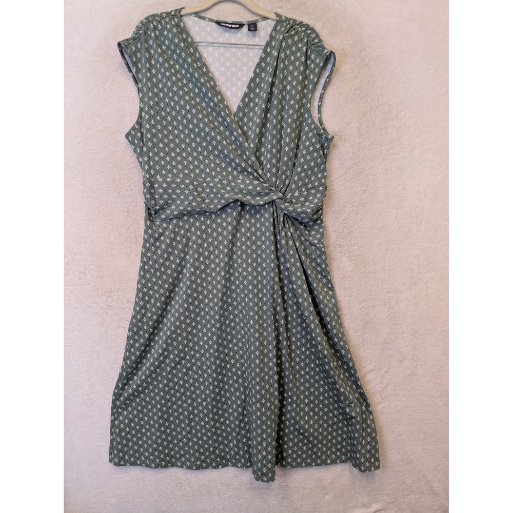 Lands' End Dress Women's L L 14-16 Sage Green Twist Front Sleeveless